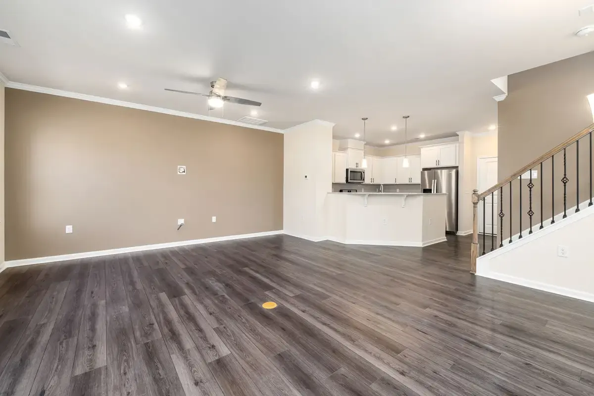 Example after: finished room with a smooth ceiling and ceiling fan